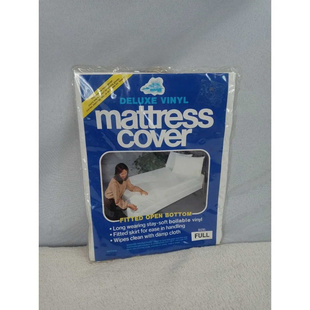 Vintage Vinyl Mattress Cover Protector Full Size Fitted Waterproof NIP NOS Retro
